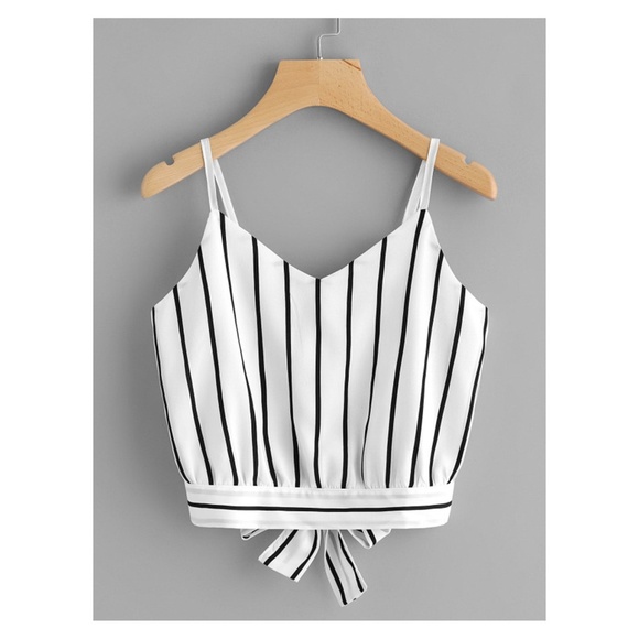 MBM Unlimited Tops - White Black Striped Back Tie Cami Crop Top